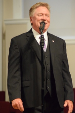 His Heart baritone Bill Sowder, the group's founder, sings at Sand Spring Baptist.