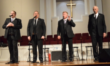 His Heart sings at Sand Spring Baptist Church, opening for Triumphant Quartet on June 14. From left are Kyle Harris, Jeremy Dickerson, Bill Sowder and Bob Abbott.